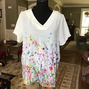 NWOT white & floral short-sleeved blouse